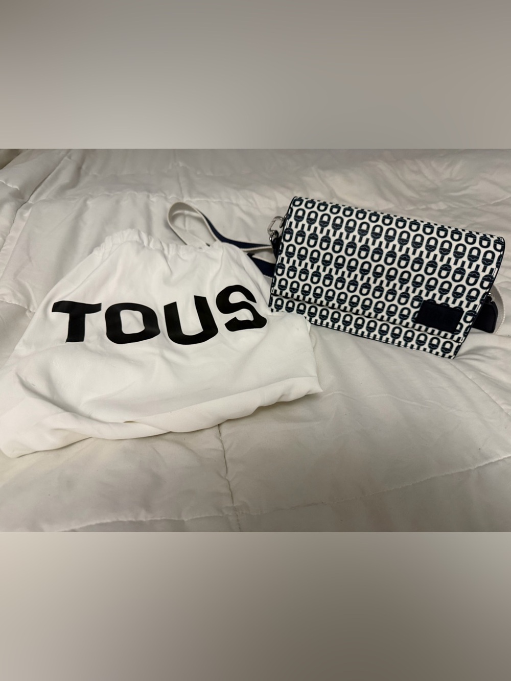 Tous Navy and White Monogram Crossbody Bag